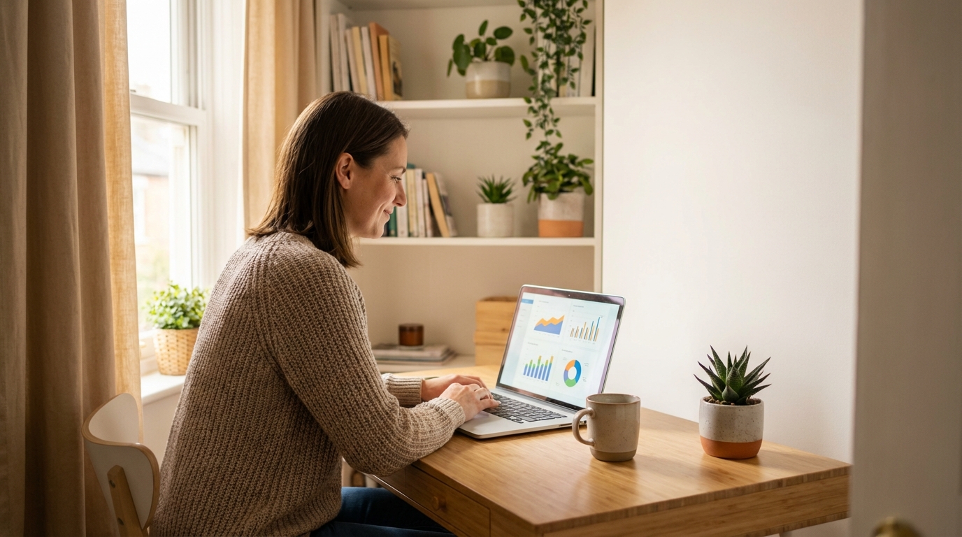 Business owner working efficiently with automated systems on laptop