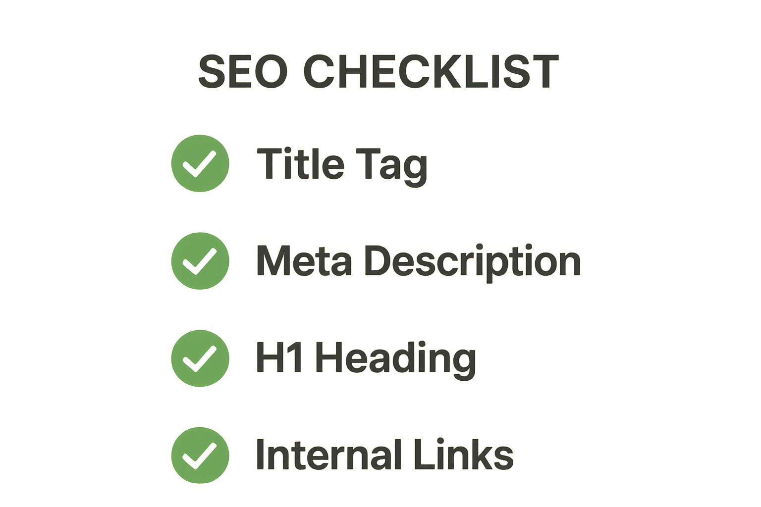 SEO checklist showing on-page optimization elements for a webpage